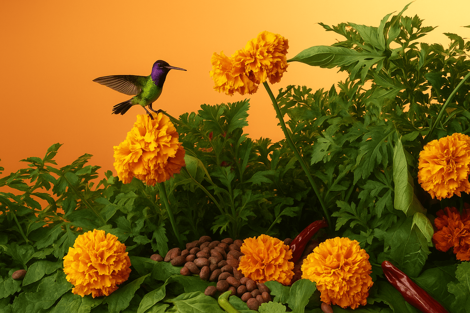 cempasuchil y colibri